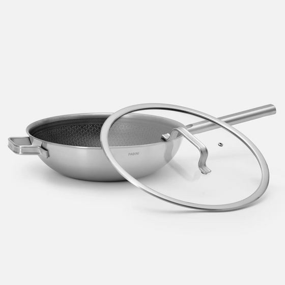 Patelnia wok Hybrid Standard, ø 30 cm - Patelnia bez nitów z wielowarstwowej stali nierdzewnej z hybrydową powłoką ceramiczną, z pokrywką