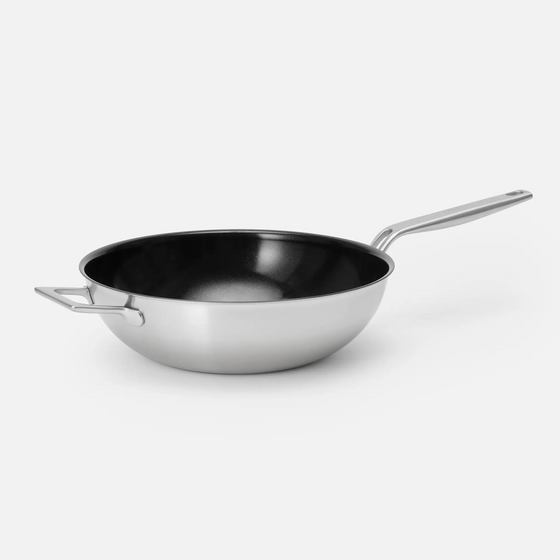 Patelnia wok Lucca 4.0 Pro, ø 30 cm - Nieprzywierająca patelnia bez nitów z wielowarstwowej stali nierdzewnej z powłoką ceramiczną z pokrywką