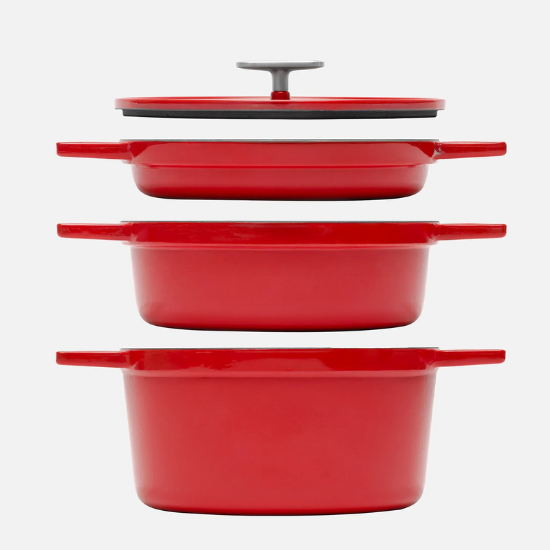 Zestaw naczyń do sztaplowania Mattia 3.0 Standard, ø 26 cm, 4 części - Naczynia żeliwne emaliowane, błyszczące czerwone
