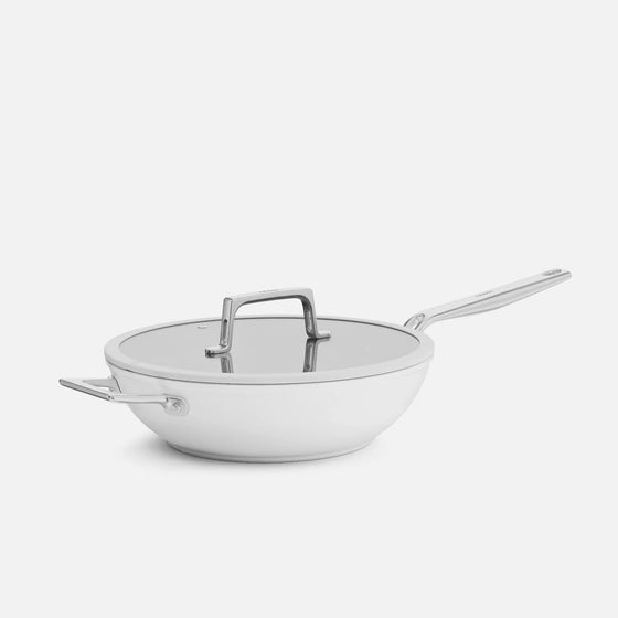 Patelnia wok Meda 5.0 Pro, ø 28 cm - Patelnia z nieprzywierającą powłoką ceramiczną z pokrywką, kolor jasnoszary