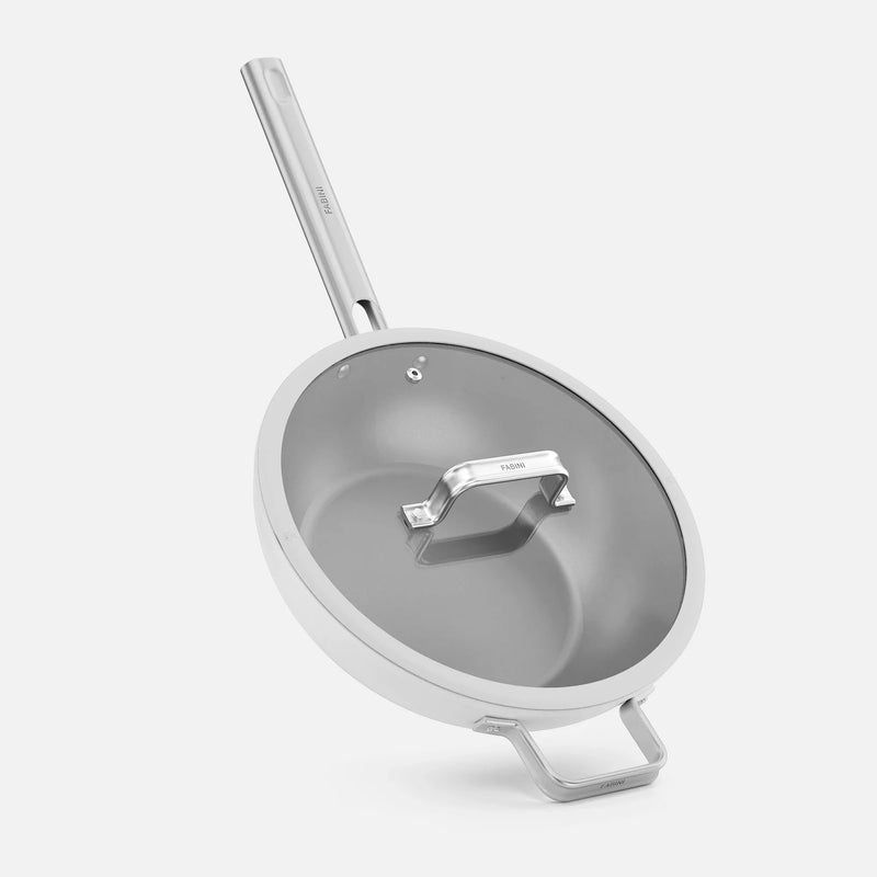 Patelnia wok Meda 5.0 Standard, ø 28 cm - Patelnia z nieprzywierającą powłoką ceramiczną z pokrywką, kolor kremowy