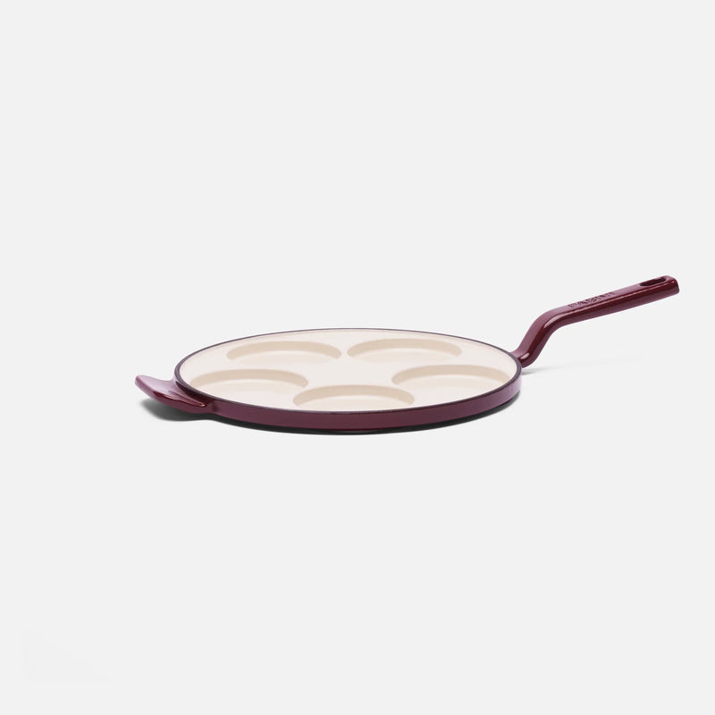Świąteczna patelnia do racuchów Mattia 3.0 Standard, ø 26 cm - Patelnia żeliwna emaliowana do 5 racuchów, kolor bordowy